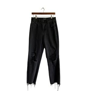 Judy Blue Womens 90's Straight‎ Leg Distressed Raw Hem Black Wash Jeans